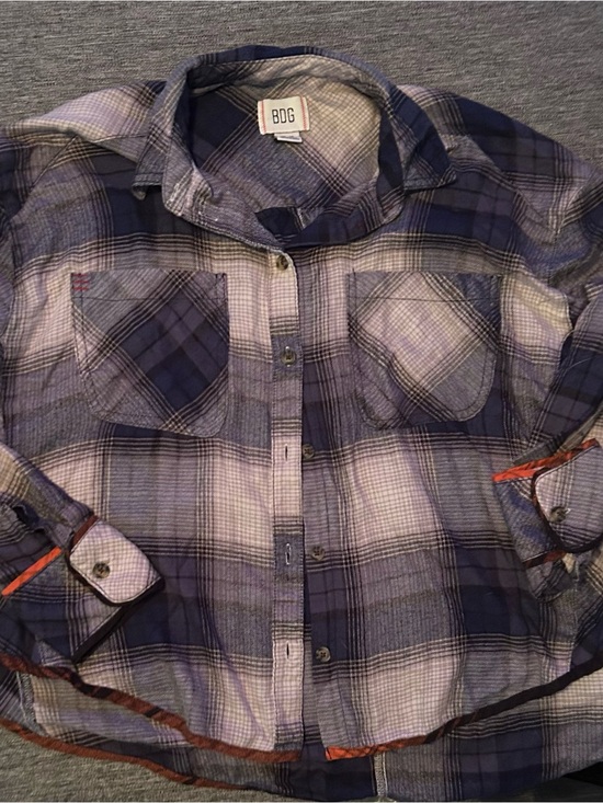 BDG Tops - BDG S oversized crop flannel blue and White Plaid Button-Down Shirt